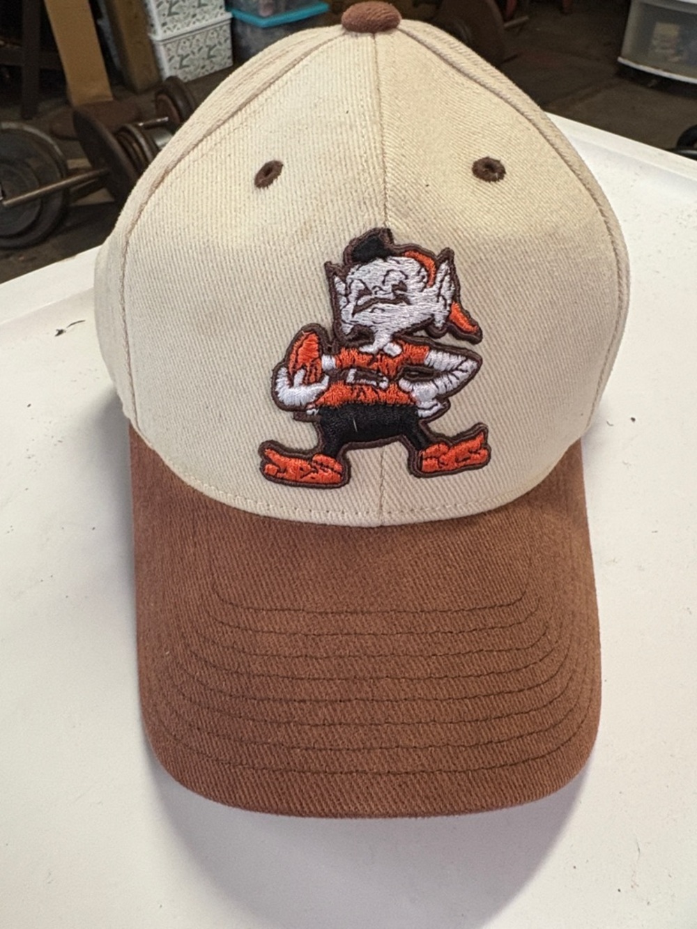 Tan and Brown Baseball Cap with Cartoon Patch